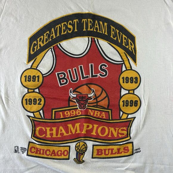 VTG NBA Chicago Bulls 1996 Greatest Team Ever Championship Men’s Large - Picture 7 of 12